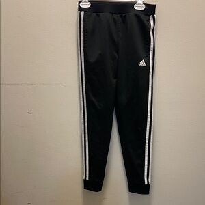 adidas Kids Black Joggers with White Side Stripes